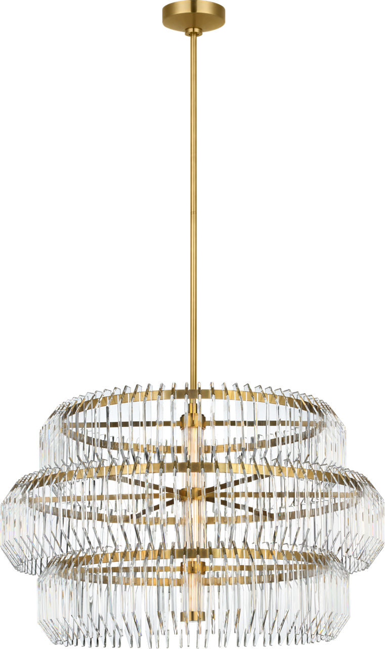 Killarney 32" Layered Drum Chandelier | Natural Brass | Clear Crystal