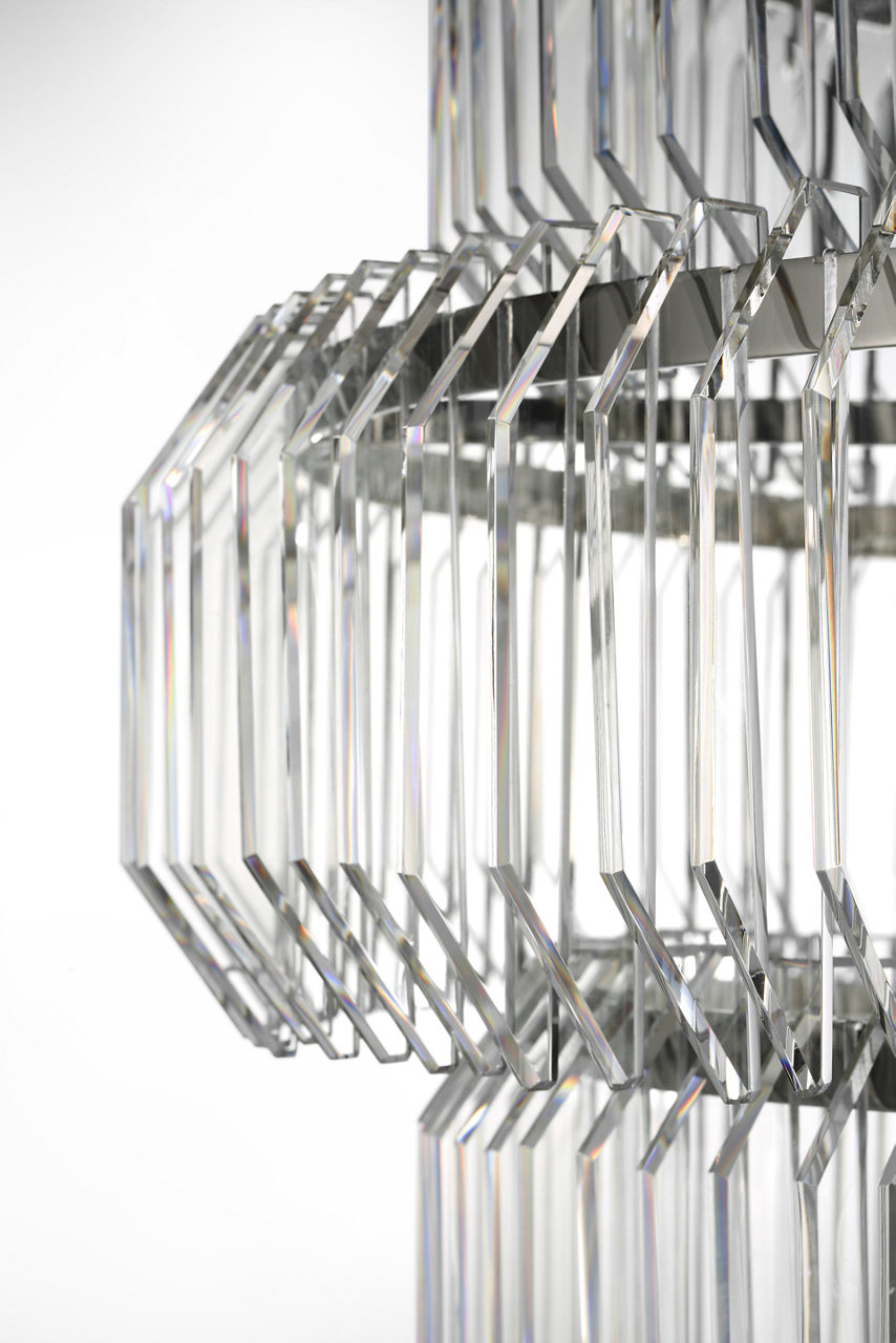 Killarney 32" Layered Drum Chandelier | Polished Nickel | Clear Crystal