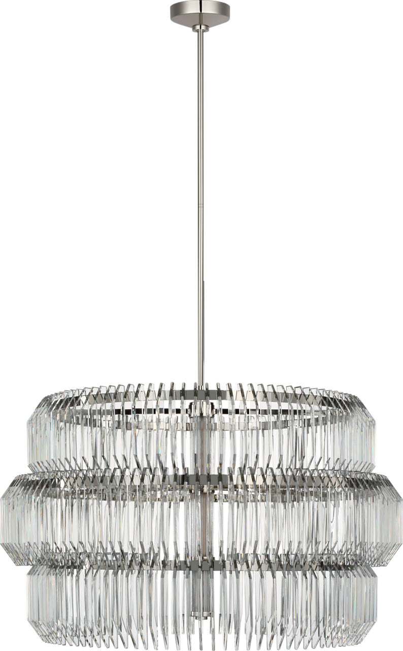 Killarney 32" Layered Drum Chandelier | Polished Nickel | Clear Crystal