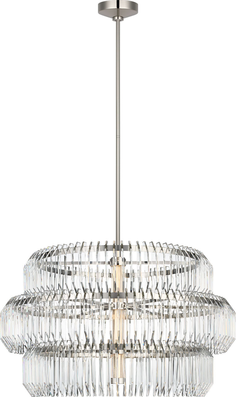 Killarney 32" Layered Drum Chandelier | Polished Nickel | Clear Crystal