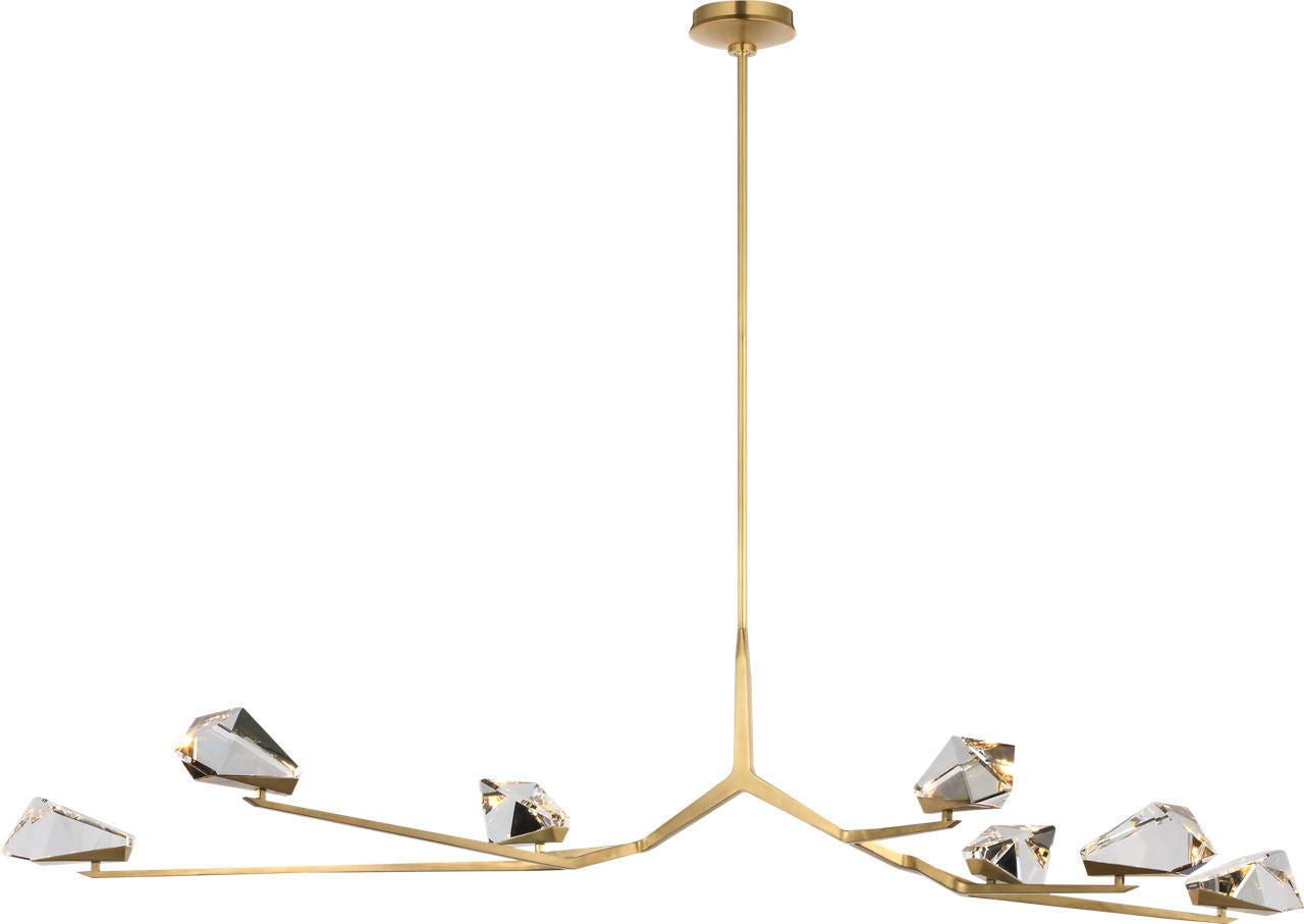 Carraig 63" 7 Light Chandelier | Natural Brass | Clear Crystal