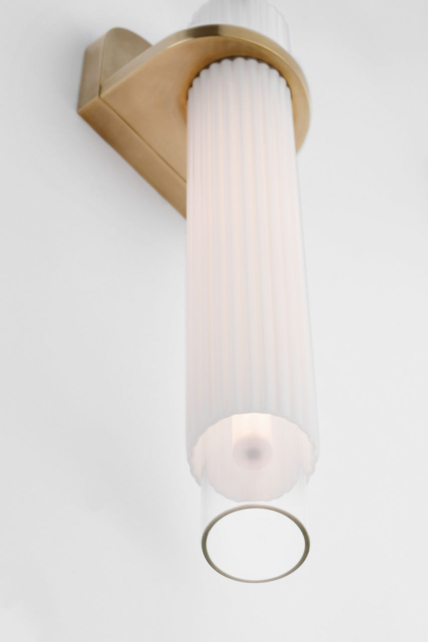 Arena 20" Sconce | Hand-Rubbed Antique Brass | White Ribbed Glass