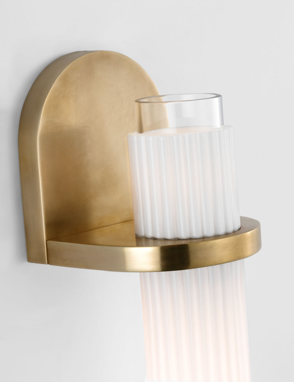 Arena 20" Sconce | Hand-Rubbed Antique Brass | White Ribbed Glass