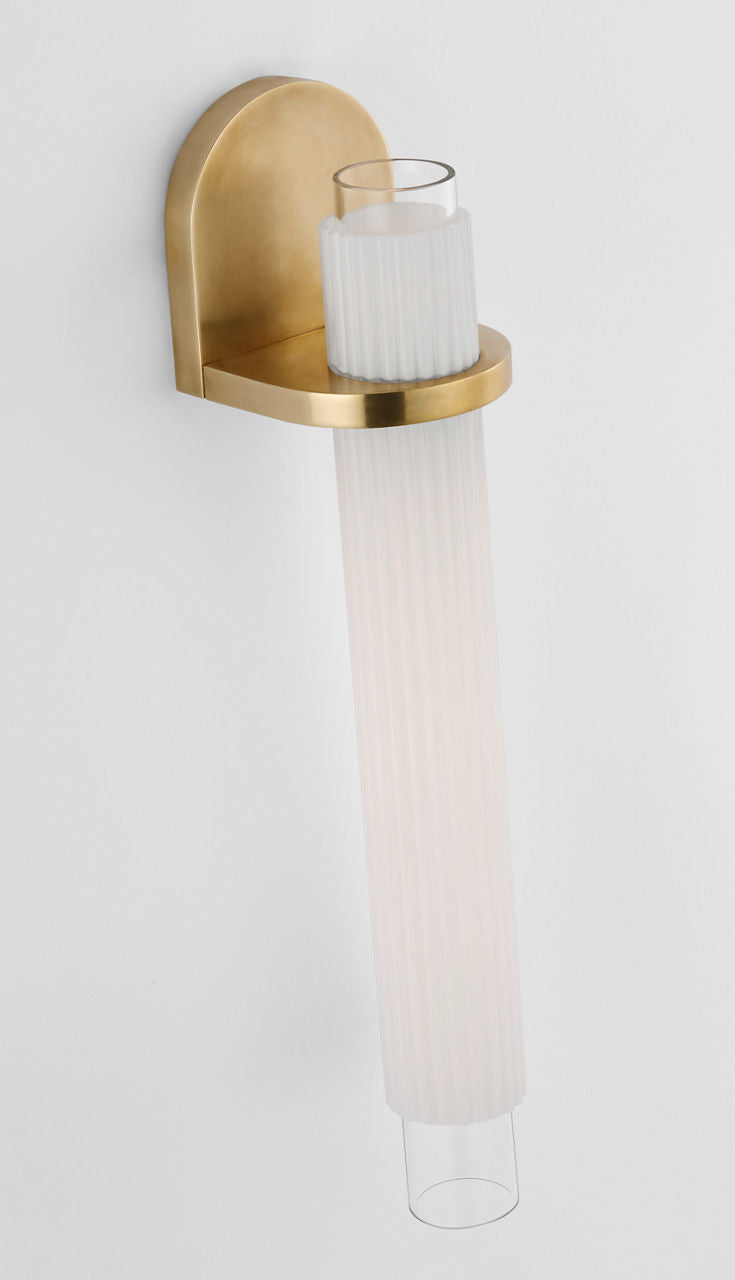 Arena 20" Sconce | Hand-Rubbed Antique Brass | White Ribbed Glass