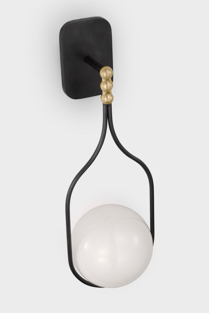 Jodo 19" Single Sconce | Bronze and Brass | White Glass