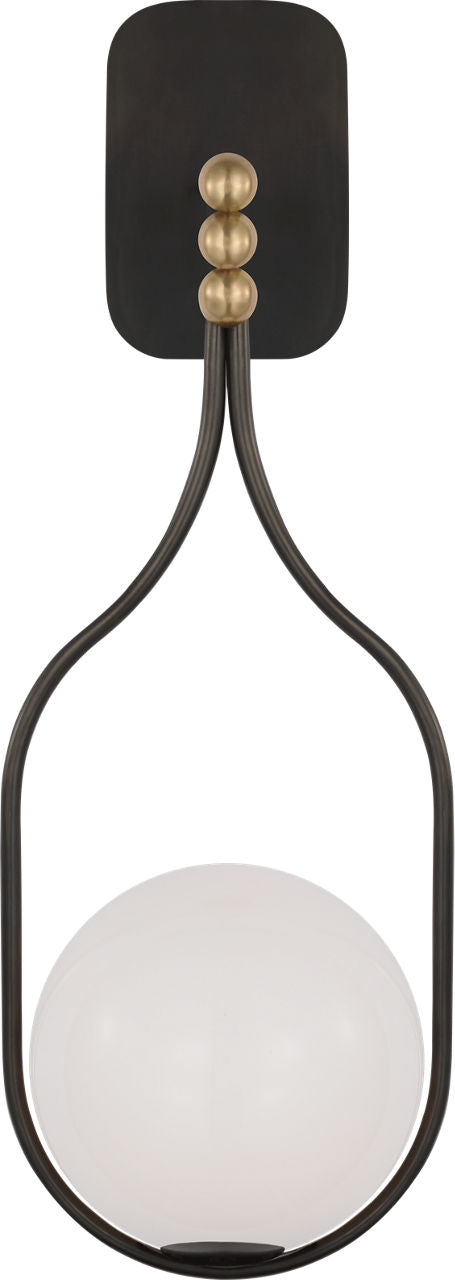 Jodo 19" Single Sconce | Bronze and Brass | White Glass
