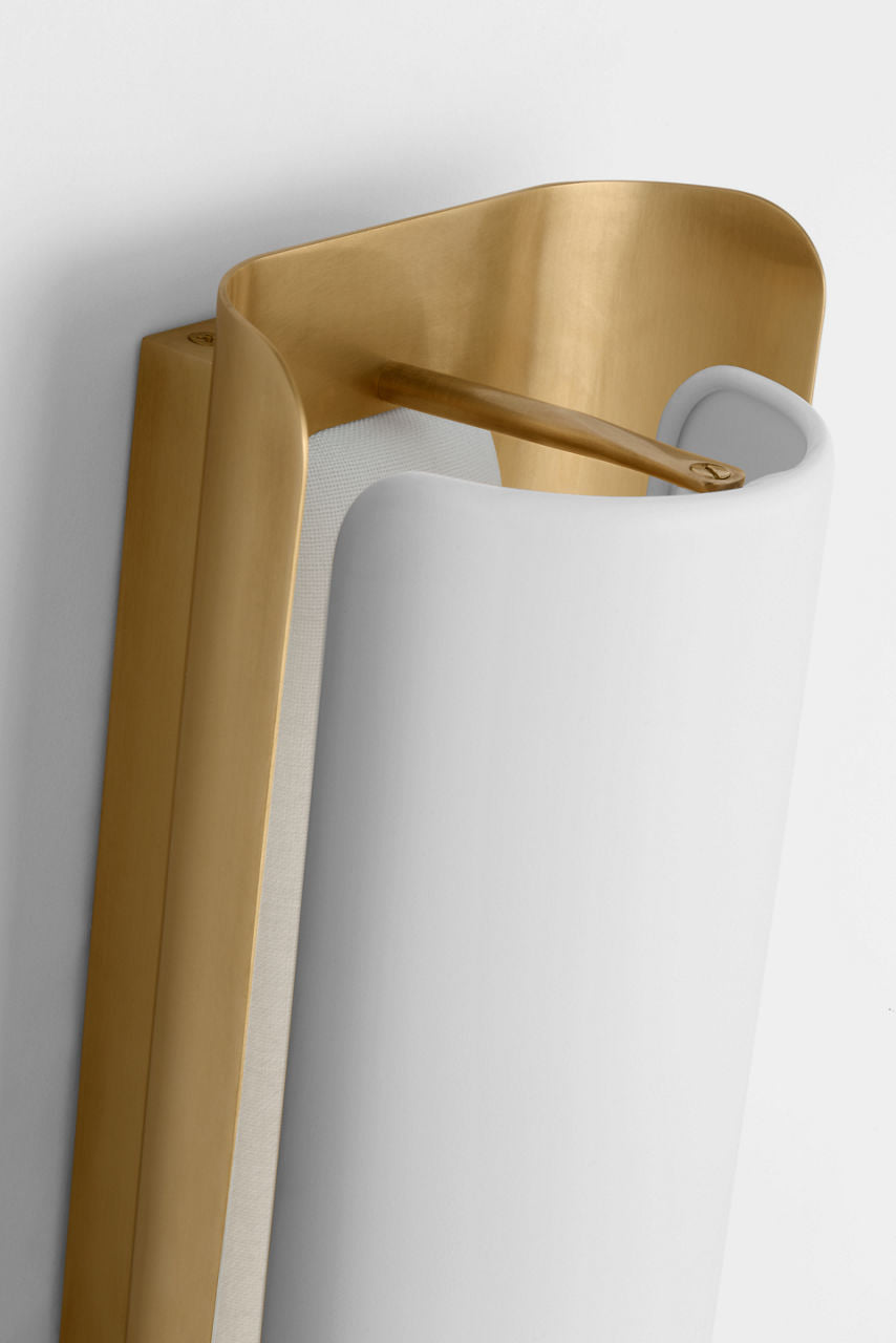 Penumbra 15" Sconce | Hand-Rubbed Antique Brass and White