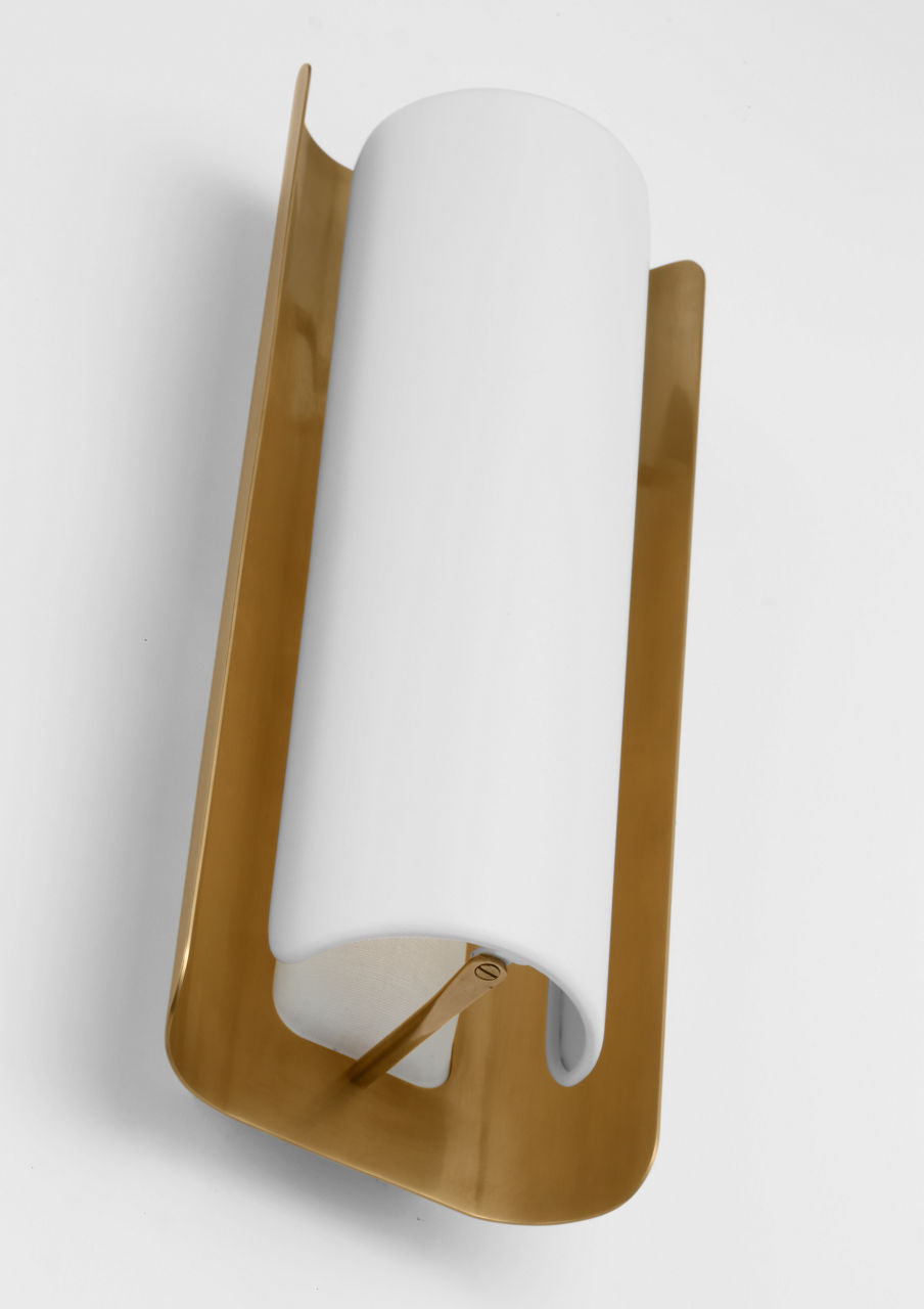 Penumbra 15" Sconce | Hand-Rubbed Antique Brass and White