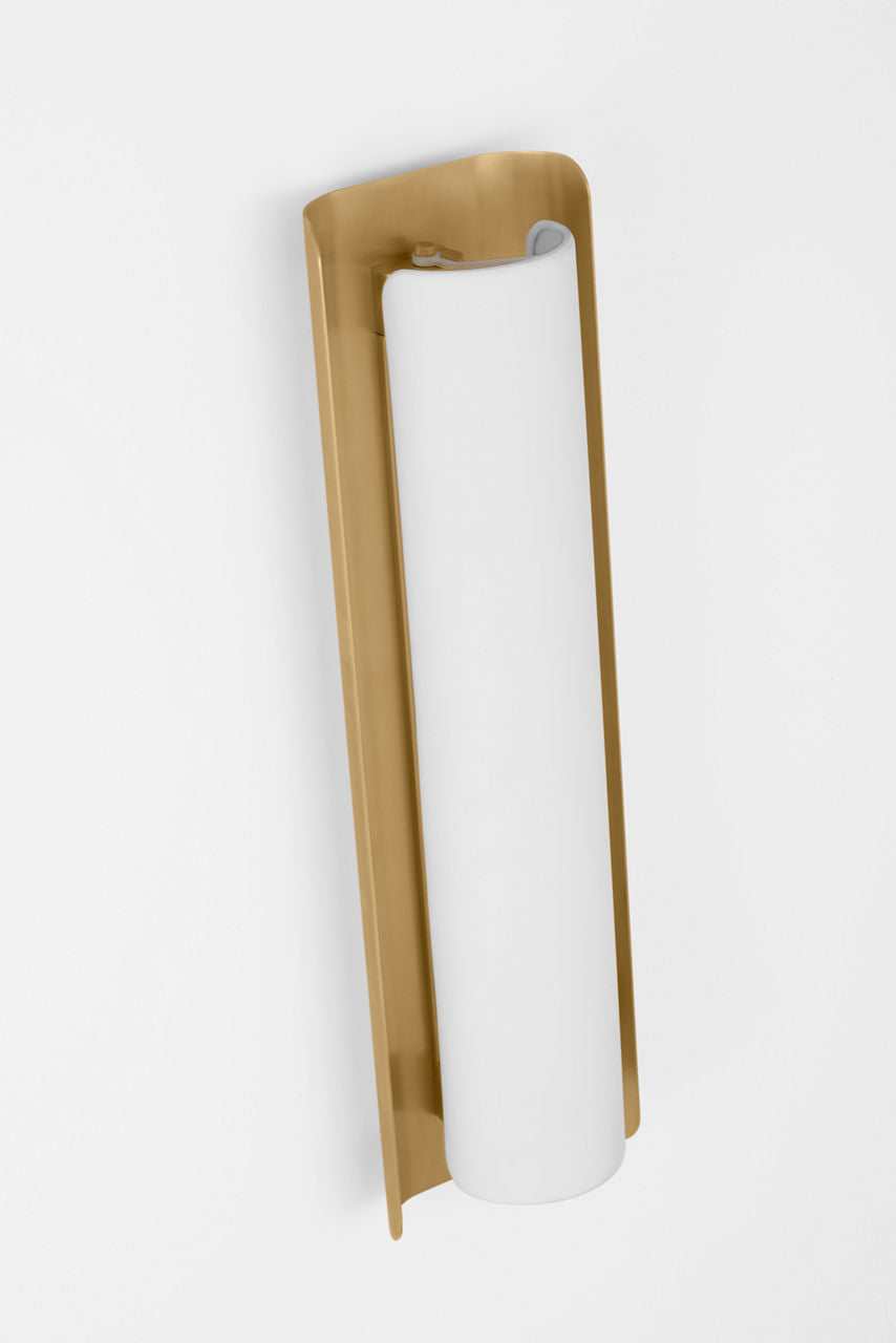 Penumbra 21" Sconce | Hand-Rubbed Antique Brass and White