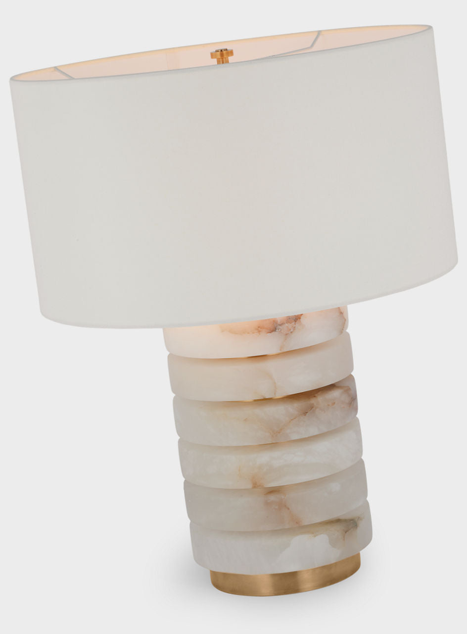 Diski Medium Table Lamp | Alabaster and Hand-Rubbed Antique Brass | Linen Shade