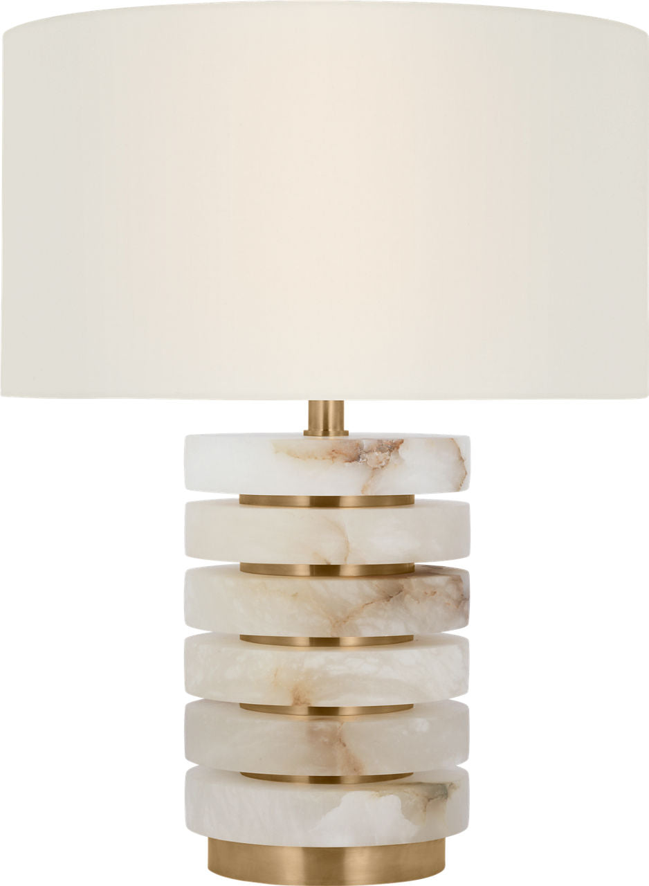 Diski Medium Table Lamp | Alabaster and Hand-Rubbed Antique Brass | Linen Shade