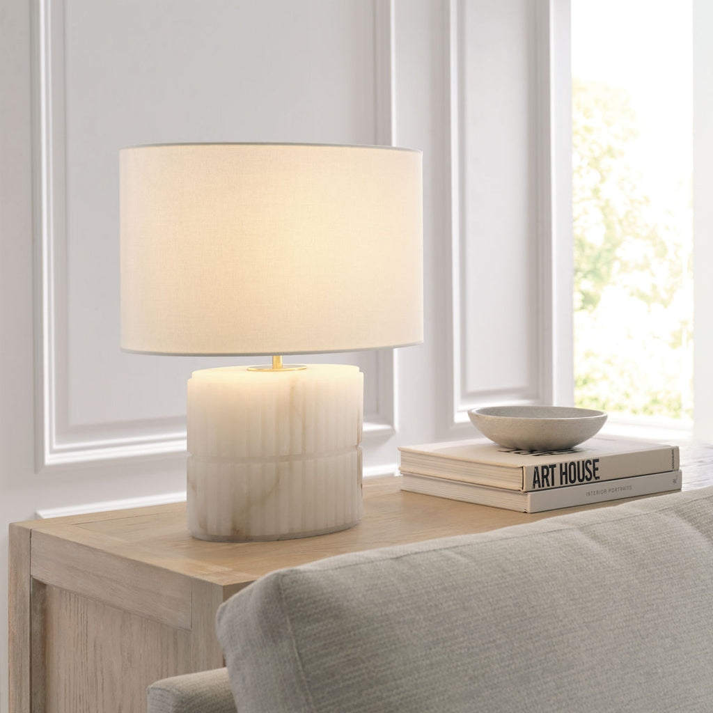 Kapittel Large Table Lamp | Alabaster | Linen Shade