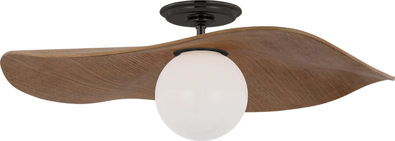 Mahalo 22" Semi-Flush Mount | Bronze and White Glass | Natural Oak Shade