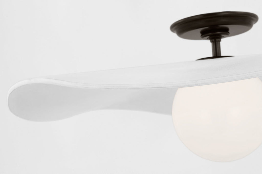Mahalo 22" Semi-Flush Mount | Bronze and White Glass | Matte White Shade