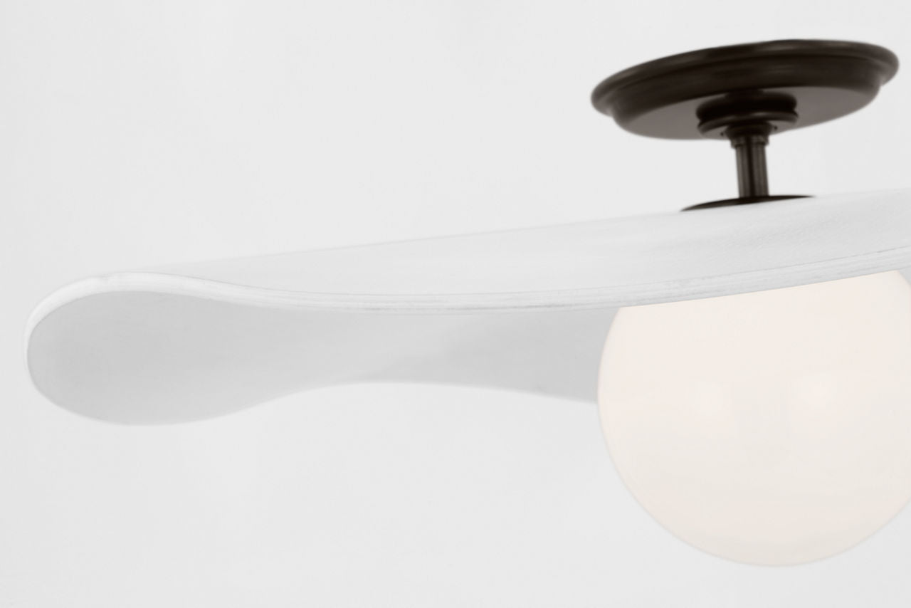 Mahalo 22" Semi-Flush Mount | Bronze and White Glass | Matte White Shade
