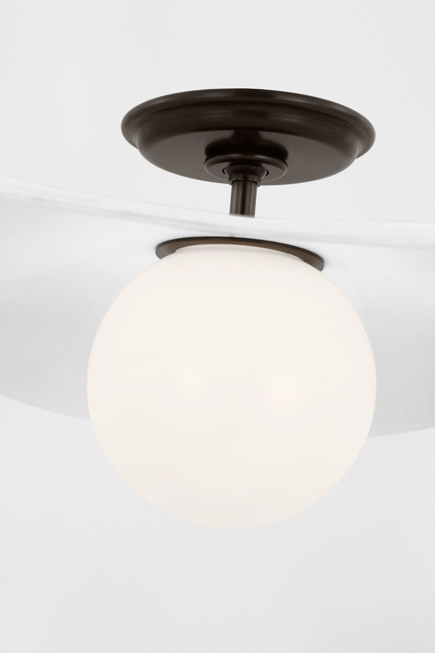 Mahalo 22" Semi-Flush Mount | Bronze and White Glass | Matte White Shade