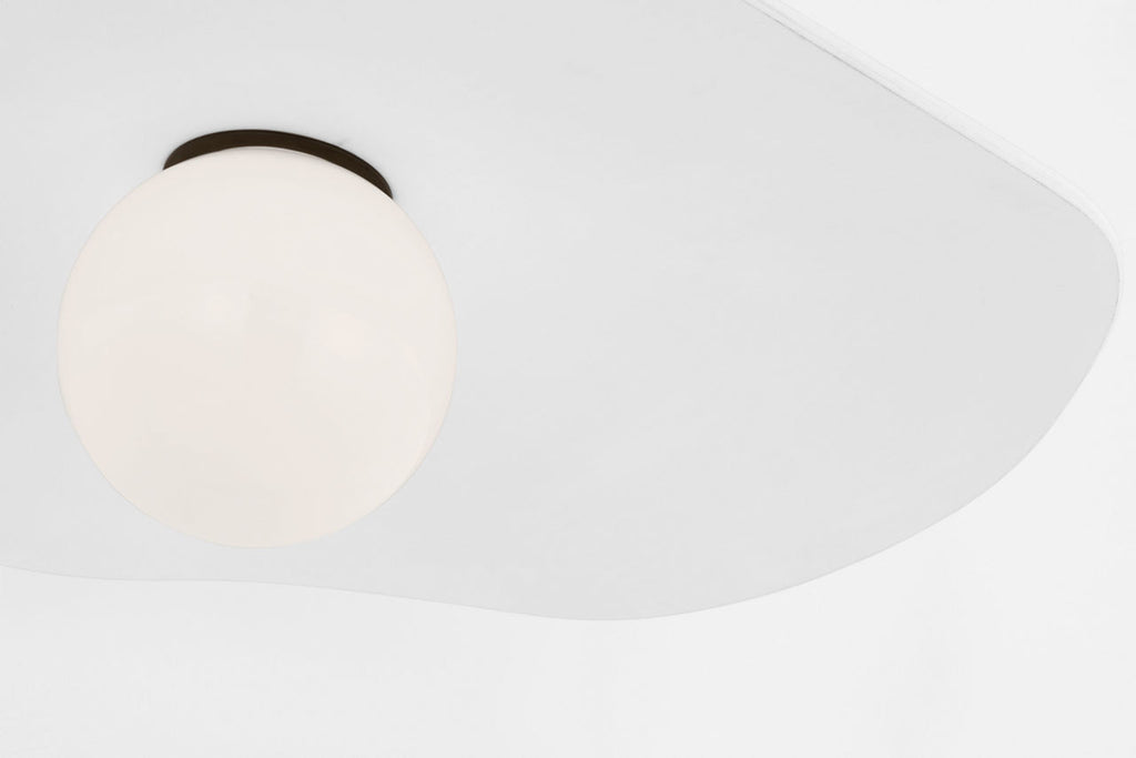 Mahalo 22" Semi-Flush Mount | Bronze and White Glass | Matte White Shade