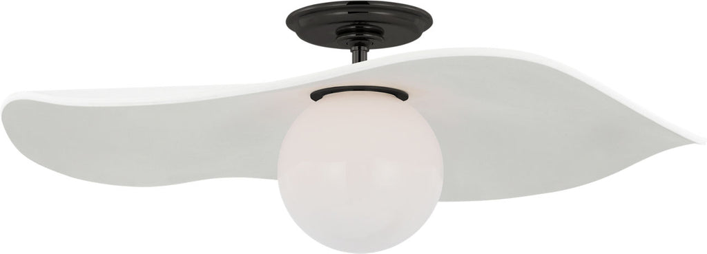 Mahalo 22" Semi-Flush Mount | Bronze and White Glass | Matte White Shade