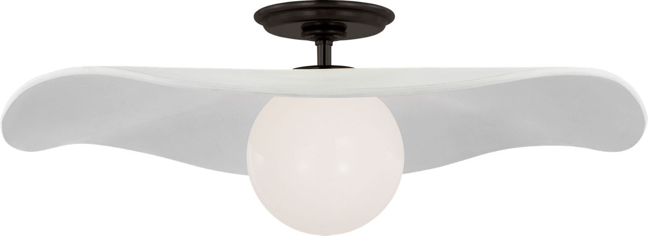 Mahalo 22" Semi-Flush Mount | Bronze and White Glass | Matte White Shade