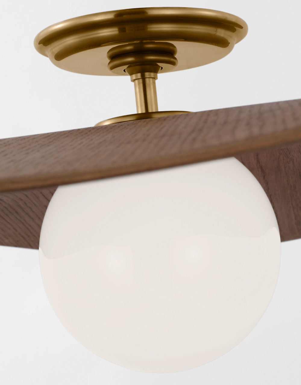 Mahalo 22" Semi-Flush Mount | Hand-Rubbed Antique Brass and White Glass | Natural Oak Shade