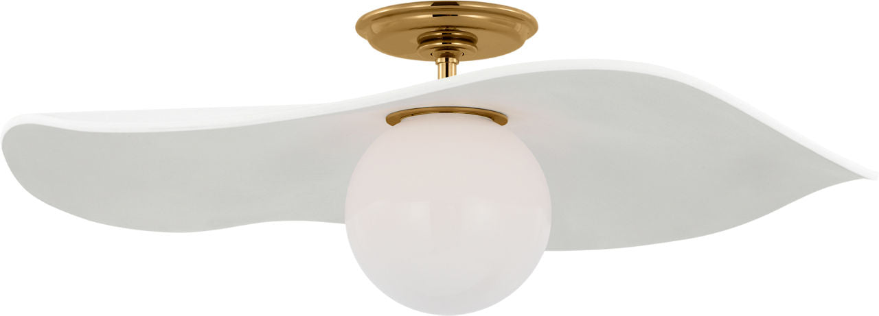 Mahalo 22" Semi-Flush Mount | Hand-Rubbed Antique Brass and White Glass | Matte White Shade