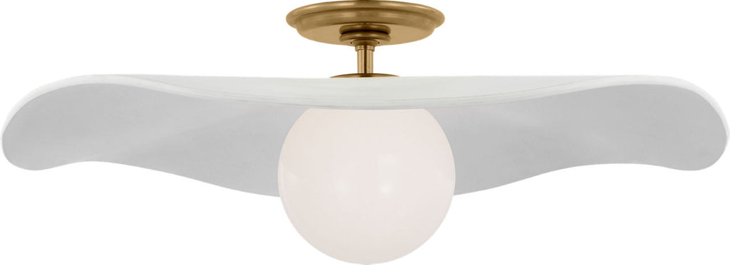 Mahalo 22" Semi-Flush Mount | Hand-Rubbed Antique Brass and White Glass | Matte White Shade