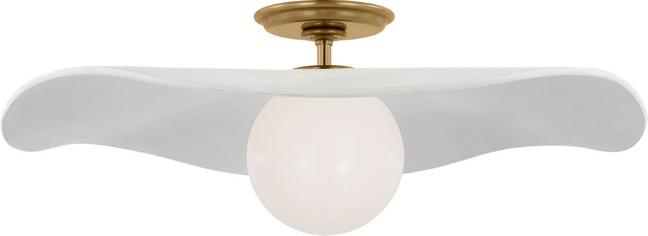 Mahalo 22" Semi-Flush Mount | Hand-Rubbed Antique Brass and White Glass | Matte White Shade