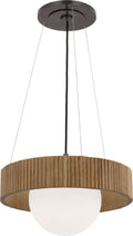 Arena 18" Ring and Globe Chandelier | Bronze and Natural Oak | White Glass