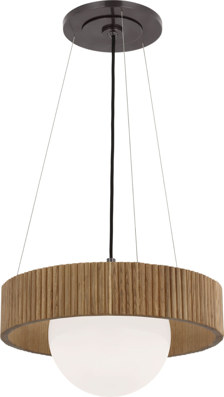 Arena 18" Ring and Globe Chandelier | Bronze and Natural Oak | White Glass