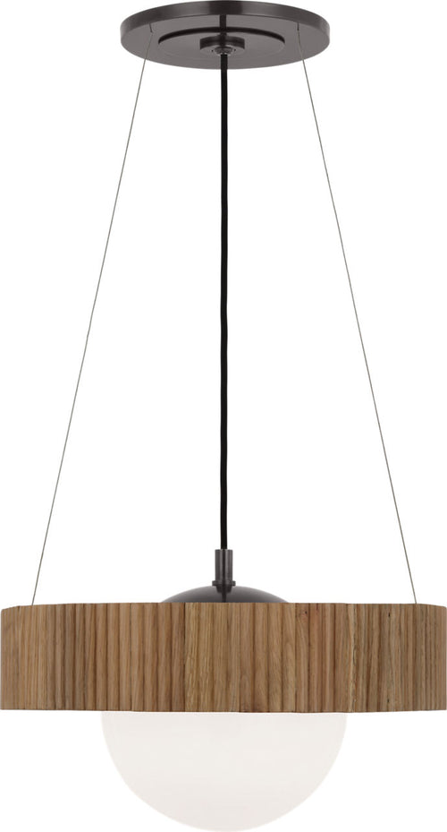 Arena 18" Ring and Globe Chandelier | Bronze and Natural Oak | White Glass