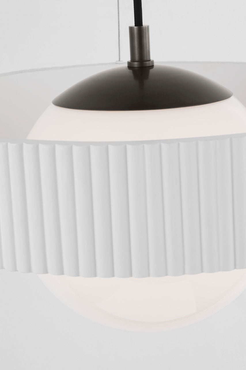 Arena 18" Ring and Globe Chandelier | Bronze and Matte White | White Glass
