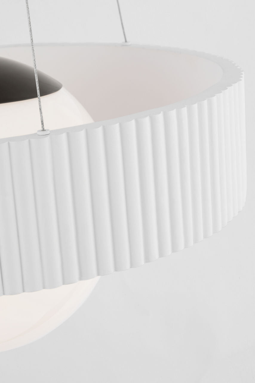 Arena 18" Ring and Globe Chandelier | Bronze and Matte White | White Glass