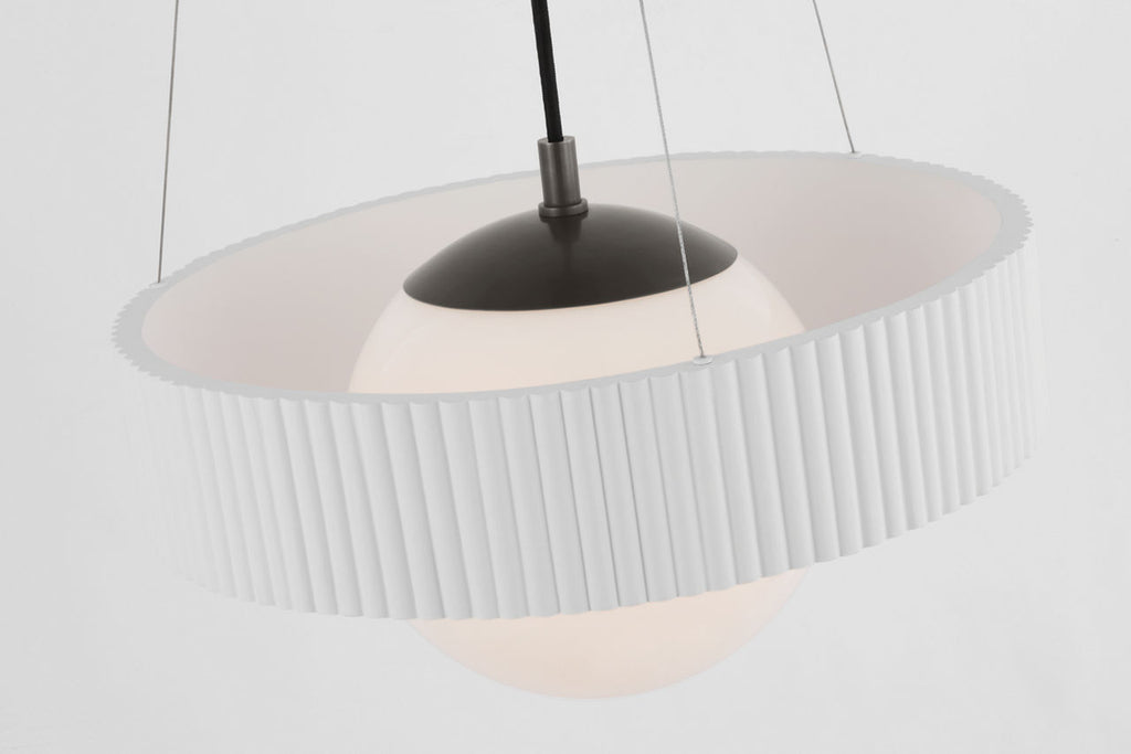 Arena 18" Ring and Globe Chandelier | Bronze and Matte White | White Glass