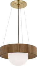Arena 18" Ring and Globe Chandelier | Hand-Rubbed Antique Brass and Natural Oak | White Glass