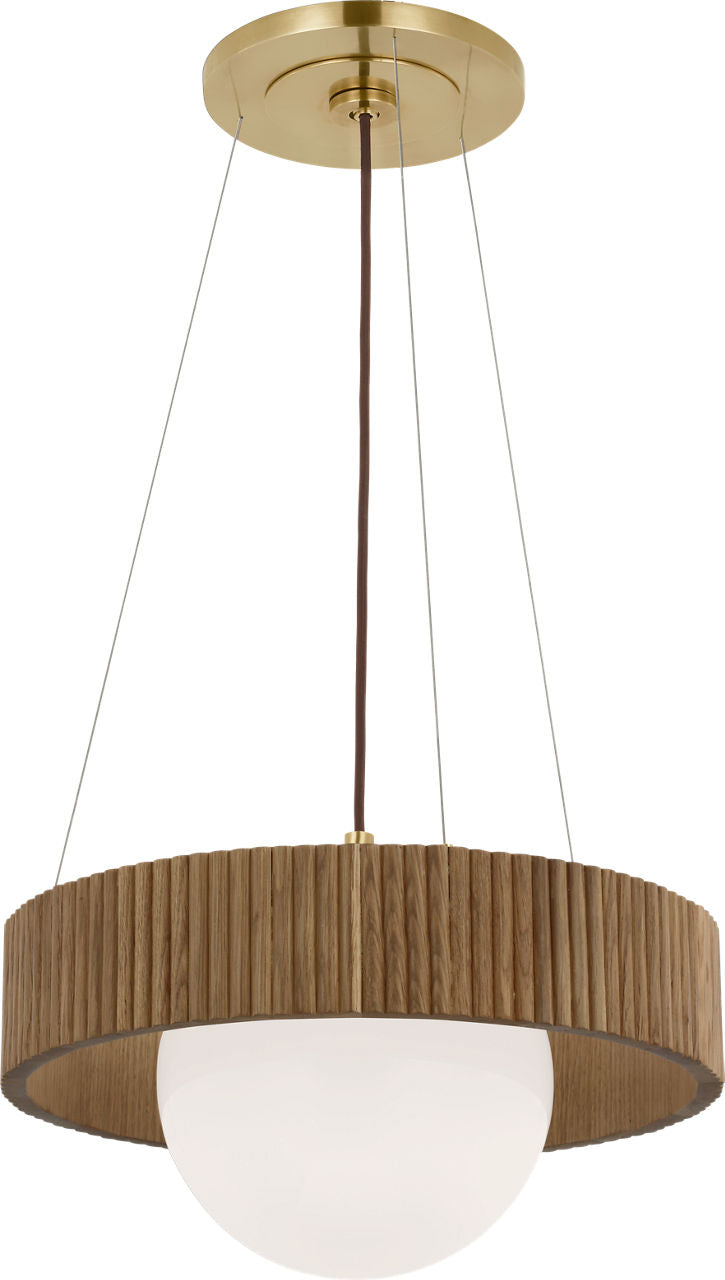 Arena 18" Ring and Globe Chandelier | Hand-Rubbed Antique Brass and Natural Oak | White Glass