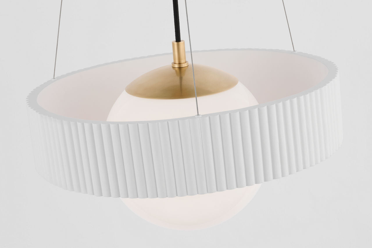 Arena 18" Ring and Globe Chandelier | Hand-Rubbed Antique Brass and Matte White | White Glass