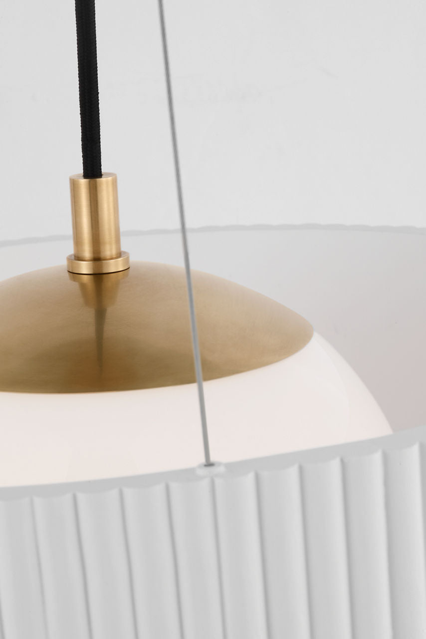 Arena 18" Ring and Globe Chandelier | Hand-Rubbed Antique Brass and Matte White | White Glass