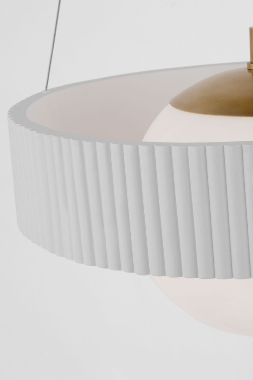 Arena 18" Ring and Globe Chandelier | Hand-Rubbed Antique Brass and Matte White | White Glass