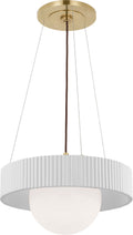 Arena 18" Ring and Globe Chandelier | Hand-Rubbed Antique Brass and Matte White | White Glass