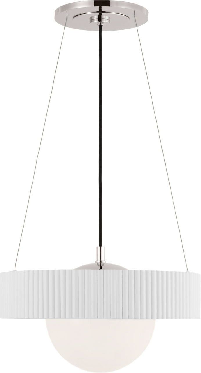 Arena 18" Ring and Globe Chandelier | Polished Nickel and Matte White | White Glass
