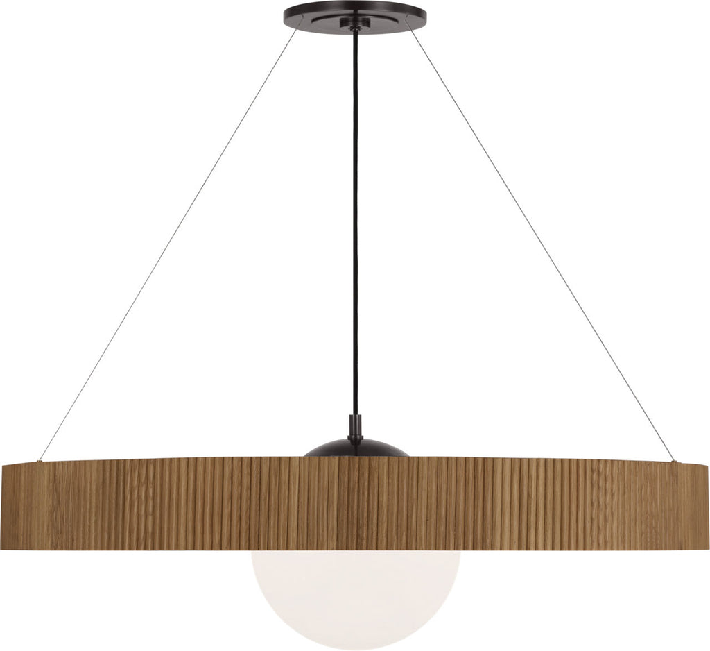 Arena 42" Ring and Globe Chandelier | Bronze and Natural Oak | White Glass