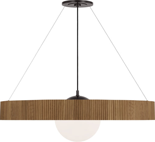 Arena 42" Ring and Globe Chandelier | Bronze and Natural Oak | White Glass