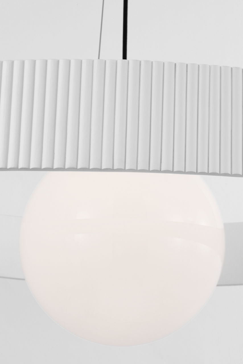 Arena 42" Ring and Globe Chandelier | Bronze and Matte White | White Glass