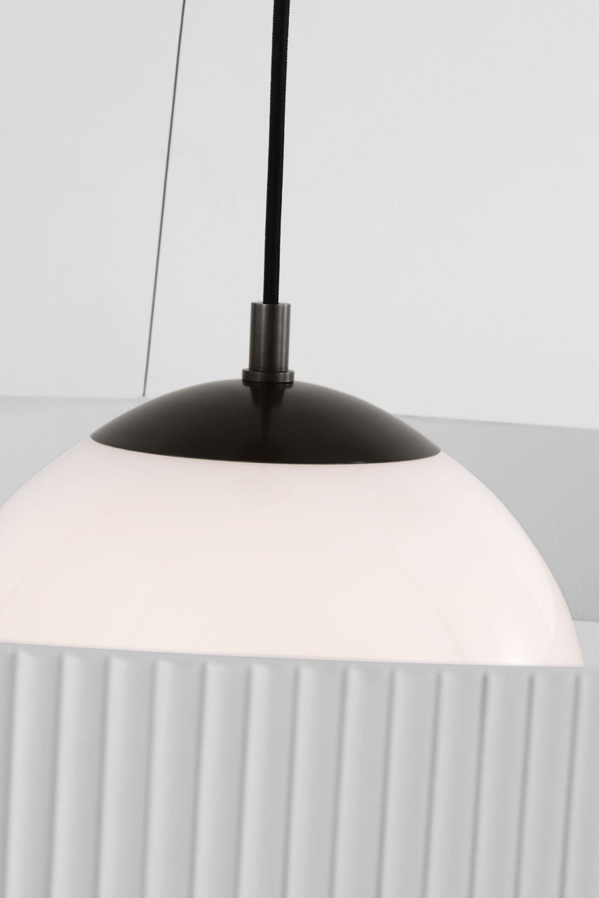 Arena 42" Ring and Globe Chandelier | Bronze and Matte White | White Glass