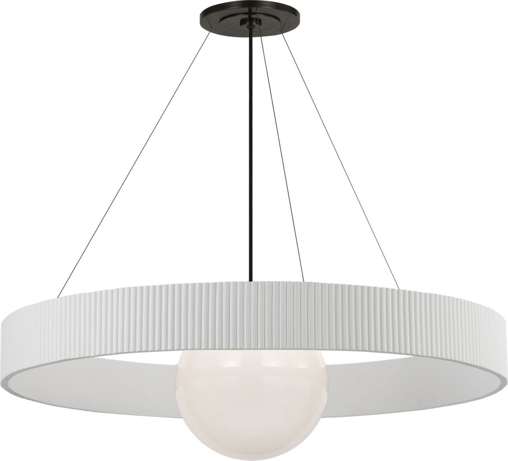 Arena 42" Ring and Globe Chandelier | Bronze and Matte White | White Glass