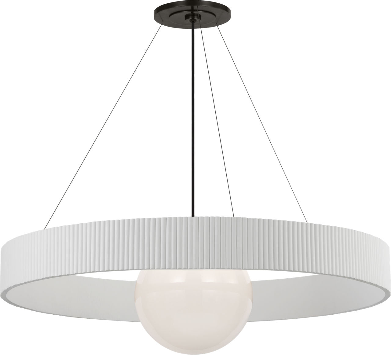 Arena 42" Ring and Globe Chandelier | Bronze and Matte White | White Glass