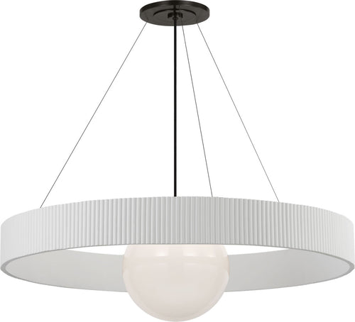 Arena 42" Ring and Globe Chandelier | Bronze and Matte White | White Glass