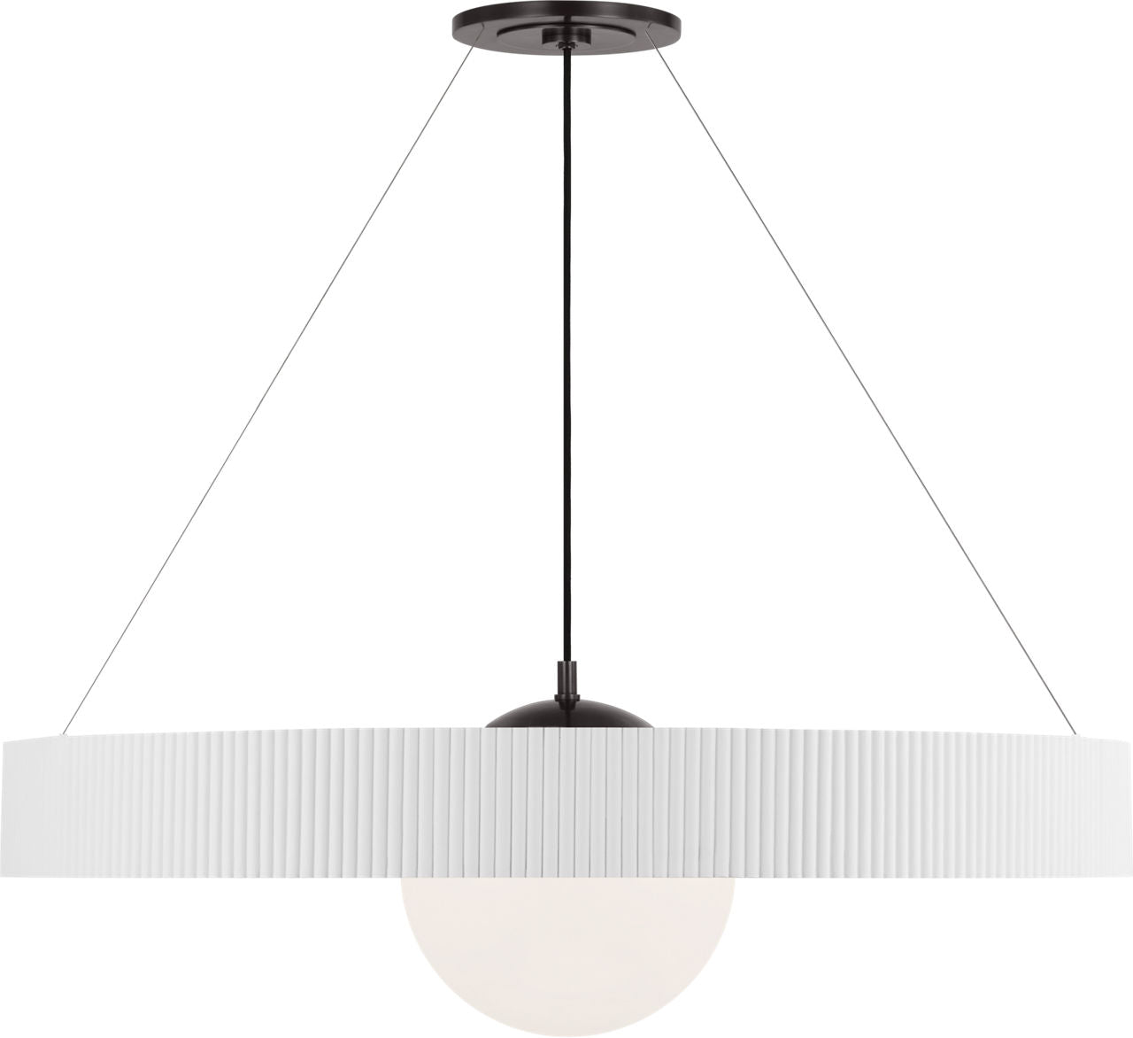 Arena 42" Ring and Globe Chandelier | Bronze and Matte White | White Glass