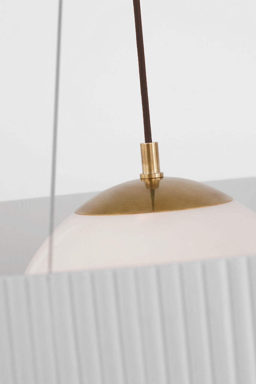 Arena 42" Ring and Globe Chandelier | Hand-Rubbed Antique Brass and Matte White | White Glass