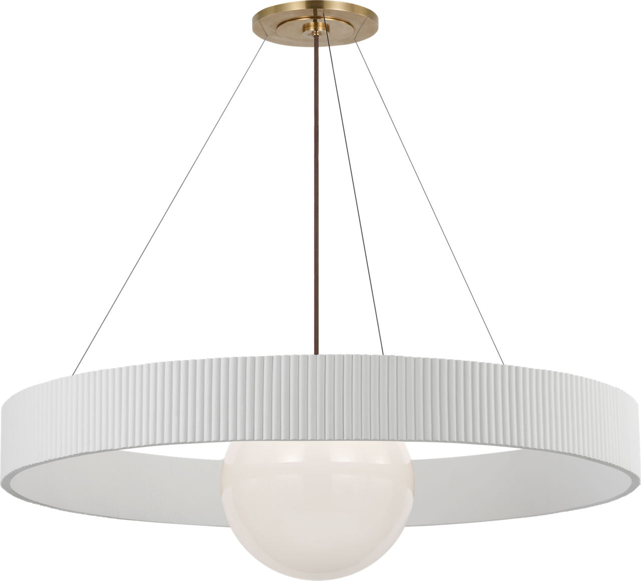 Arena 42" Ring and Globe Chandelier | Hand-Rubbed Antique Brass and Matte White | White Glass